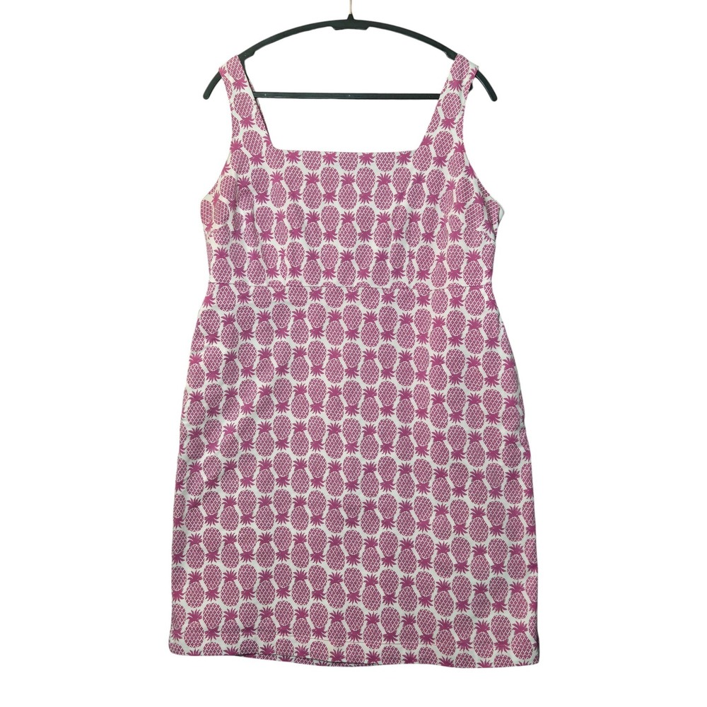 Boden Yolande Pineapple Print Cotton Shift Dress Pink 12R Tropical Beach Resort
